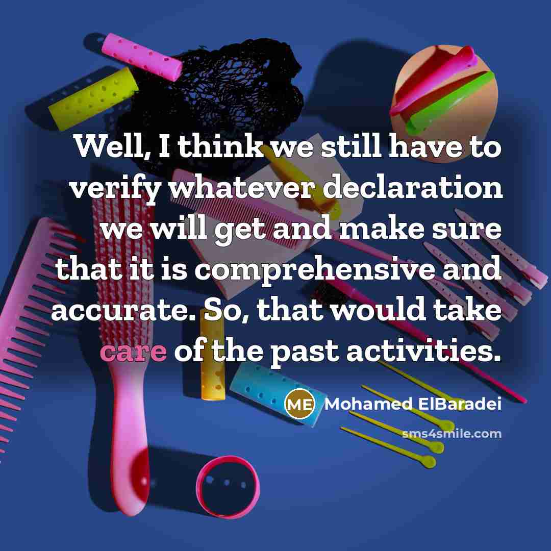 “Well, I think we still have to verify whatever declaration…” quote by Mohamed ElBaradei
