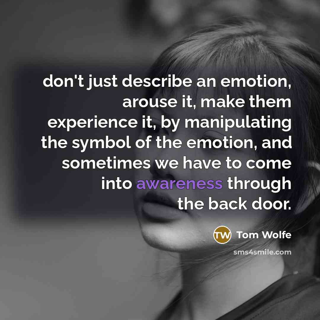 “don't just describe an emotion, arouse it, make them experience…” quote by Tom Wolfe