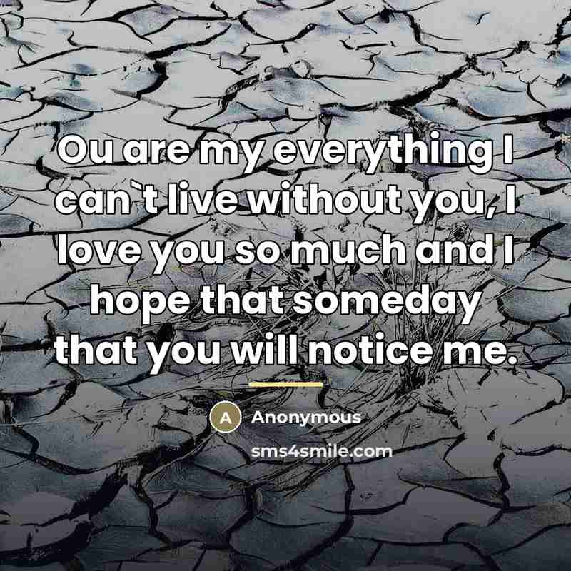 “Ou are my everything I can't live without you, I love you so much and I hope that someday that you will notice me.” quote by Anonymous