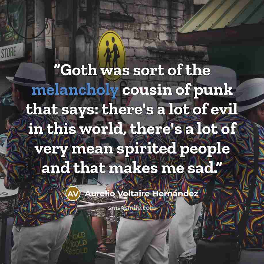 “Goth was sort of the melancholy cousin of punk that says: there's a lot of evil in this world, there's a lot of very mean spirited people and that makes me sad.” quote by Aurelio Voltaire Hernández