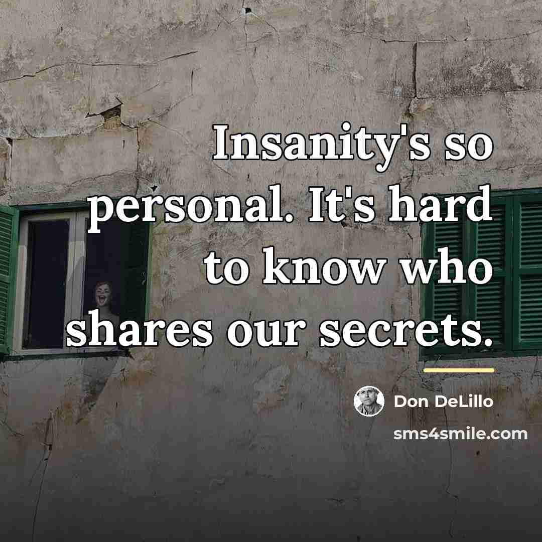 “Insanity's so personal. It's hard to know who shares our…” quote by Don DeLillo