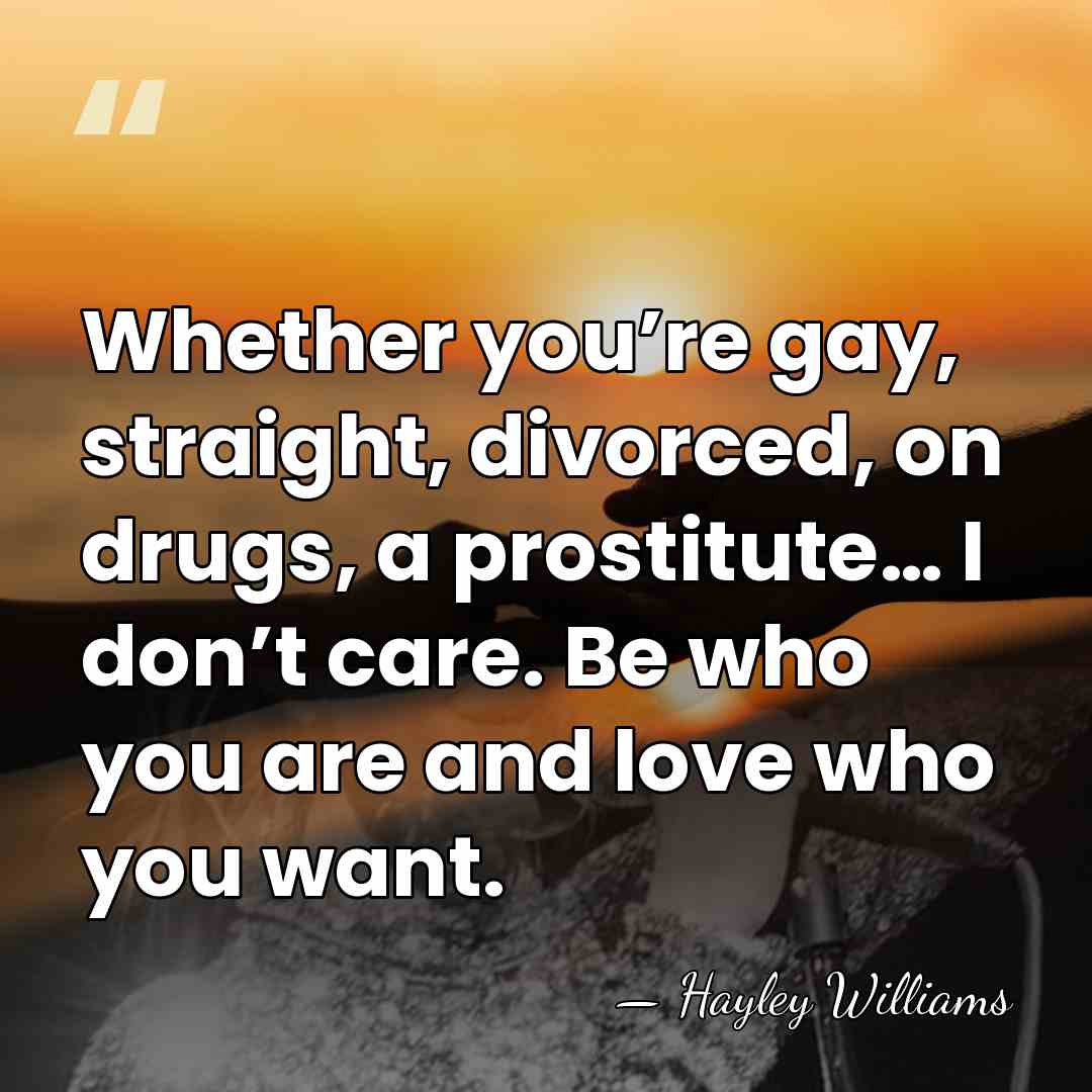 Whether you’re gay, straight, divorced, on drugs, a prostitute… I don’t care.&hellip; - Hayley Williams