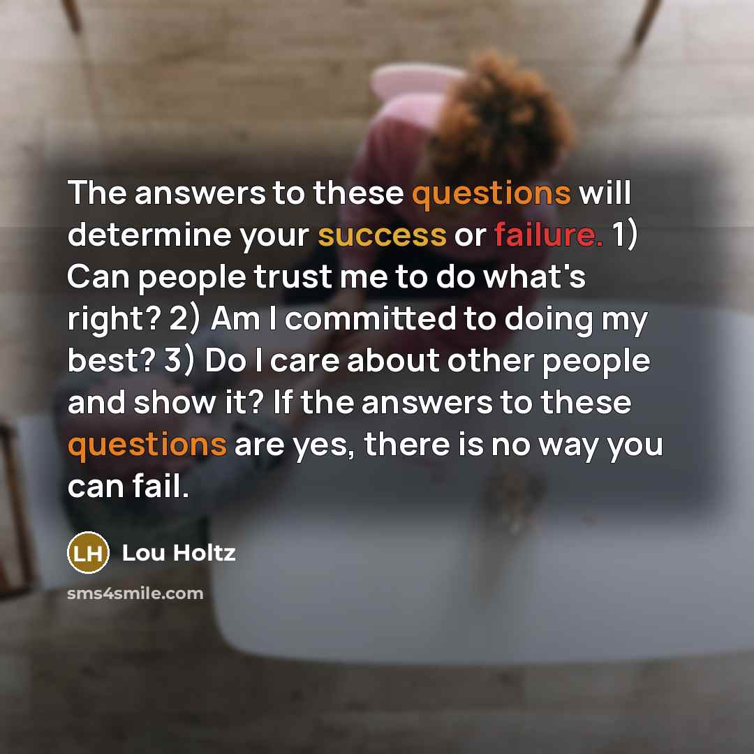 “The answers to these questions will determine your success or…” quote by Lou Holtz