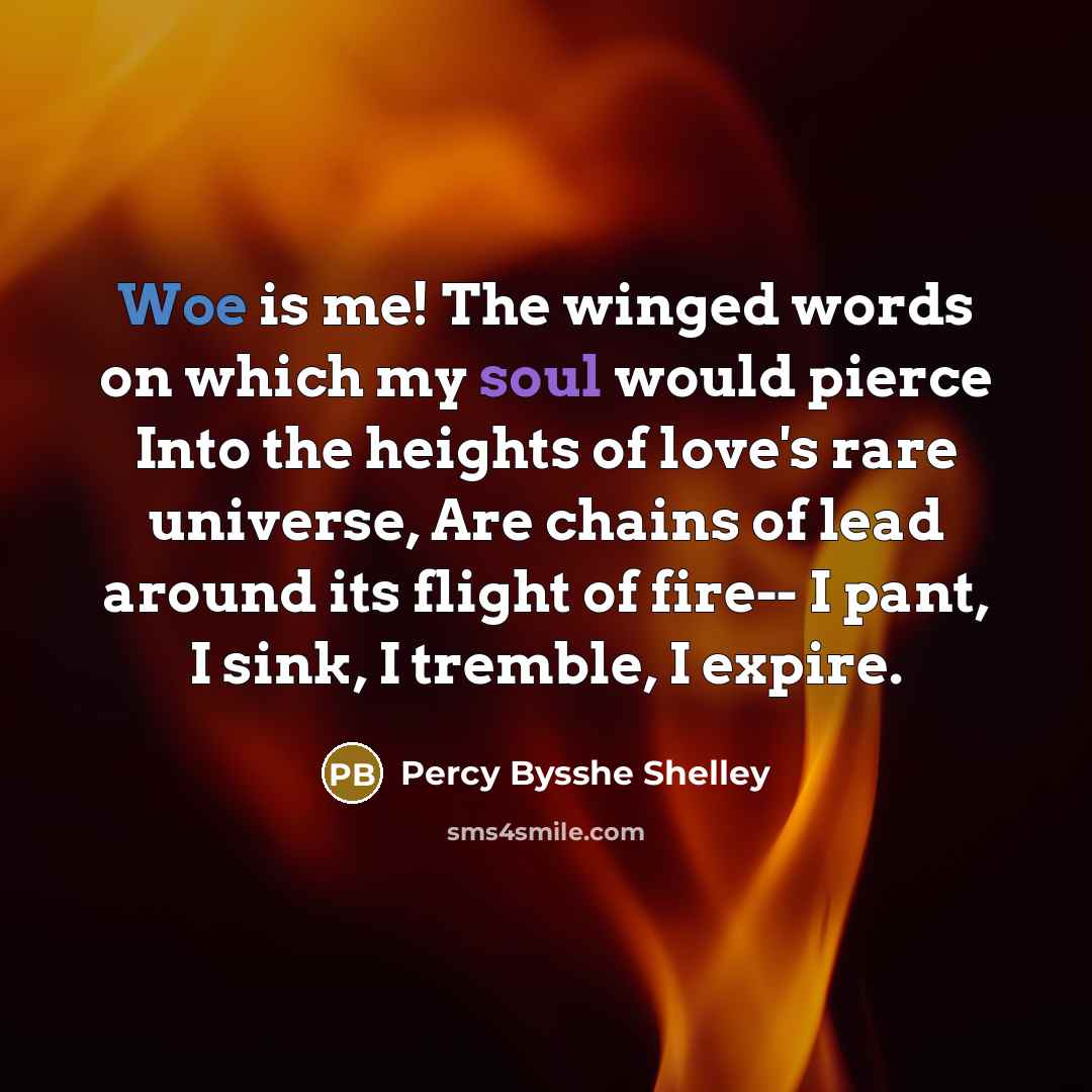 “Woe is me! The winged words on which my soul…” quote by Percy Bysshe Shelley