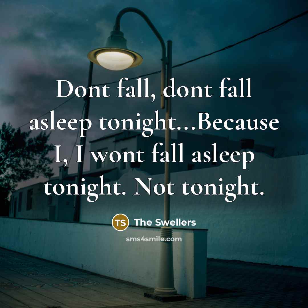 “Dont fall, dont fall asleep tonight...Because I, I wont fall…” quote by The Swellers