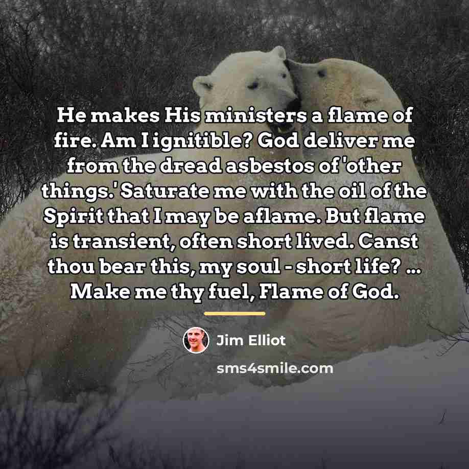 “He makes His ministers a flame of fire. Am I…” quote by Jim Elliot