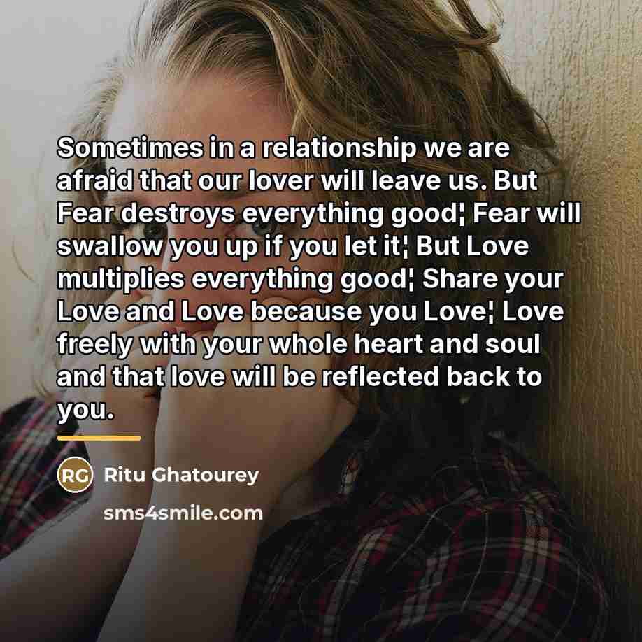 “Sometimes in a relationship we are afraid that our lover…” quote by Ritu Ghatourey