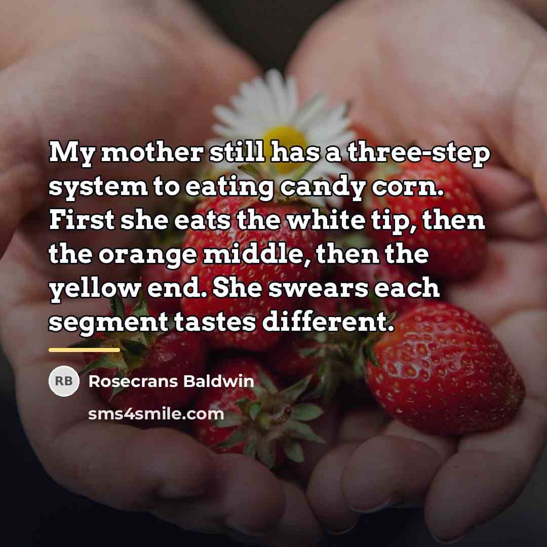 “My mother still has a three-step system to eating candy…” quote by Rosecrans Baldwin