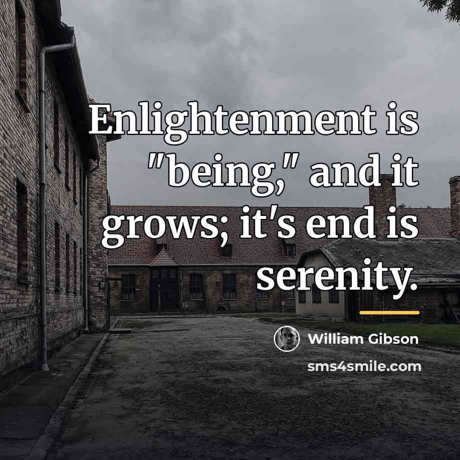 “Enlightenment is "being," and it grows; it's end is serenity.…” quote by William Gibson