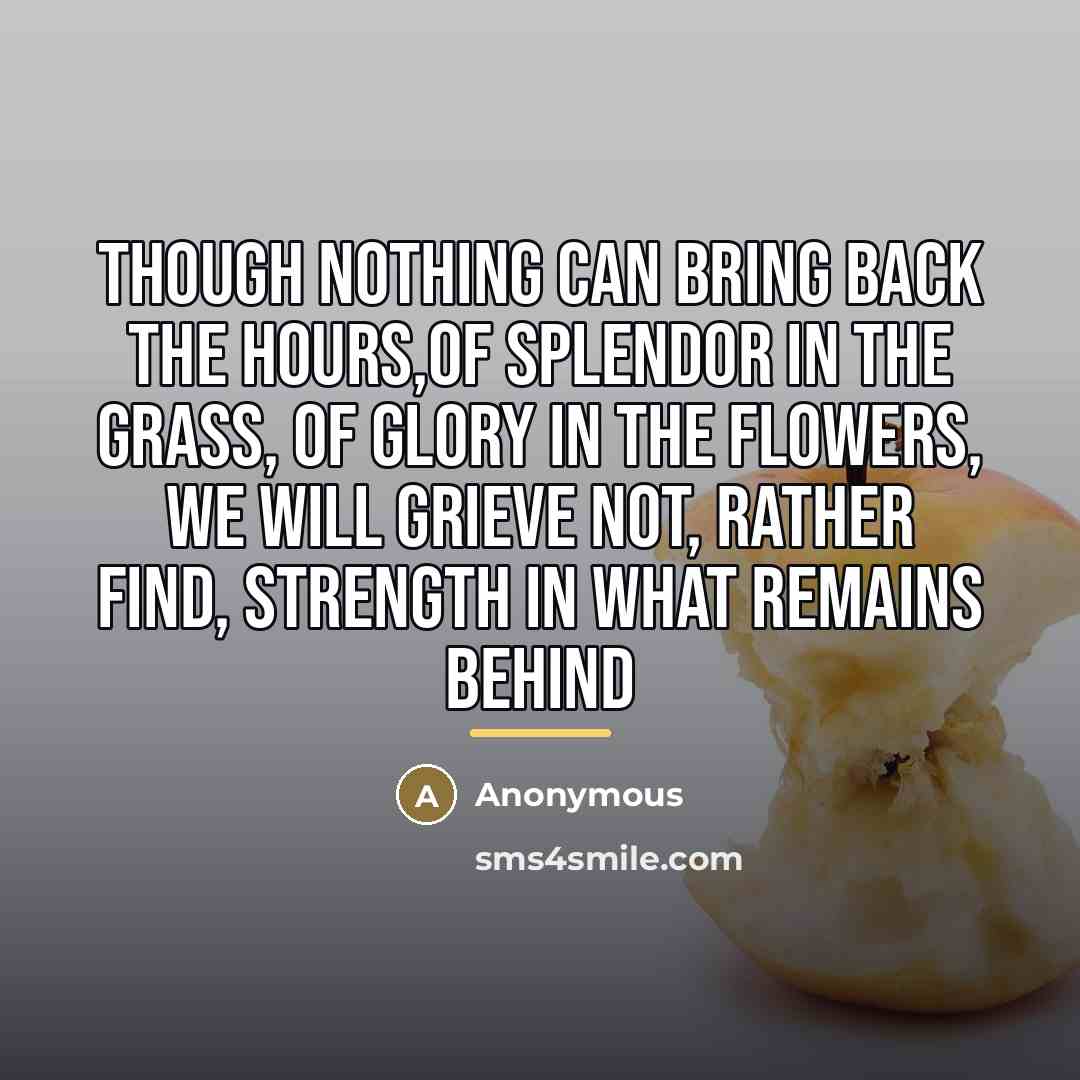 “Though nothing can bring back the hours,Of splendor in the…” quote by Anonymous