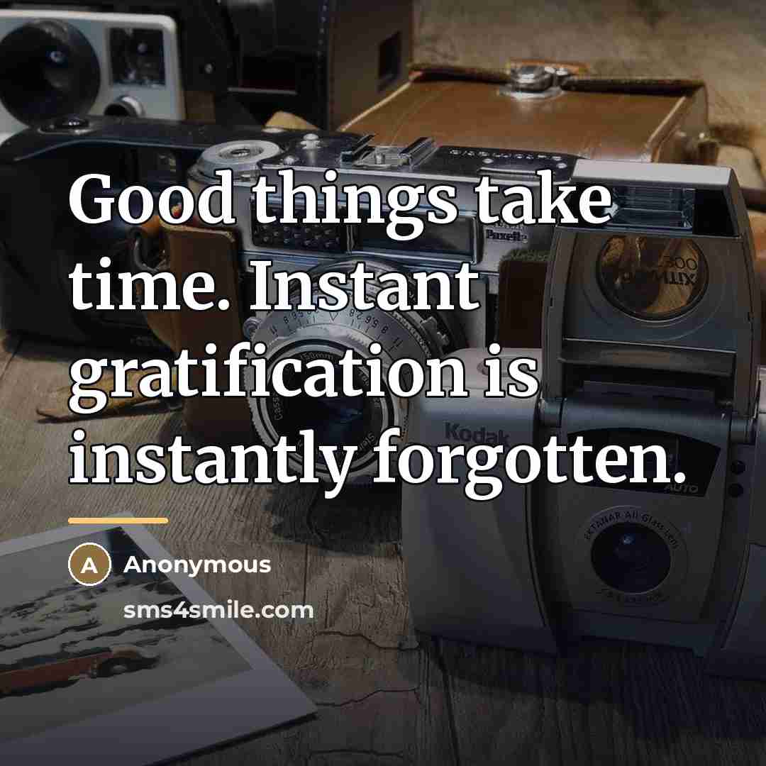 “Good things take time. Instant gratification is instantly forgotten.…” quote by Anonymous