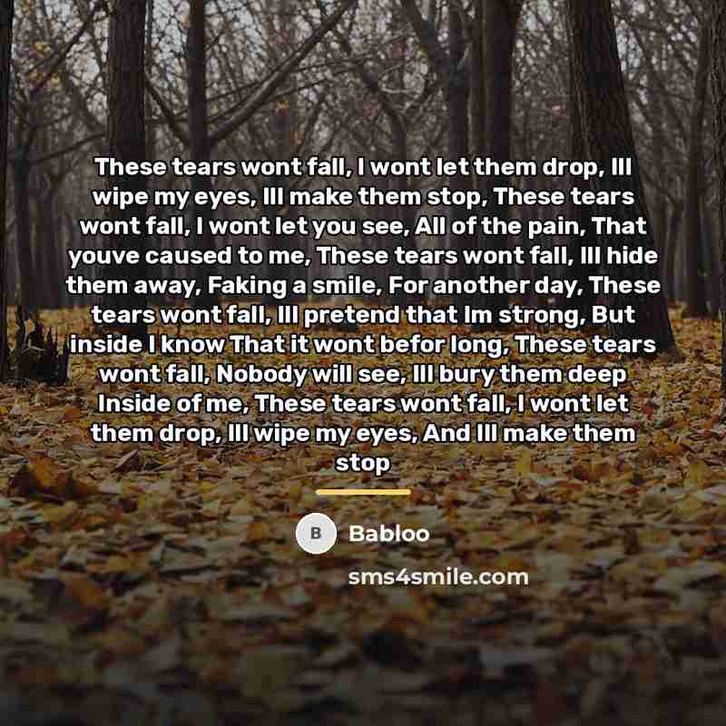 “These tears wont fall, I wont let them drop, Ill…” quote by Babloo