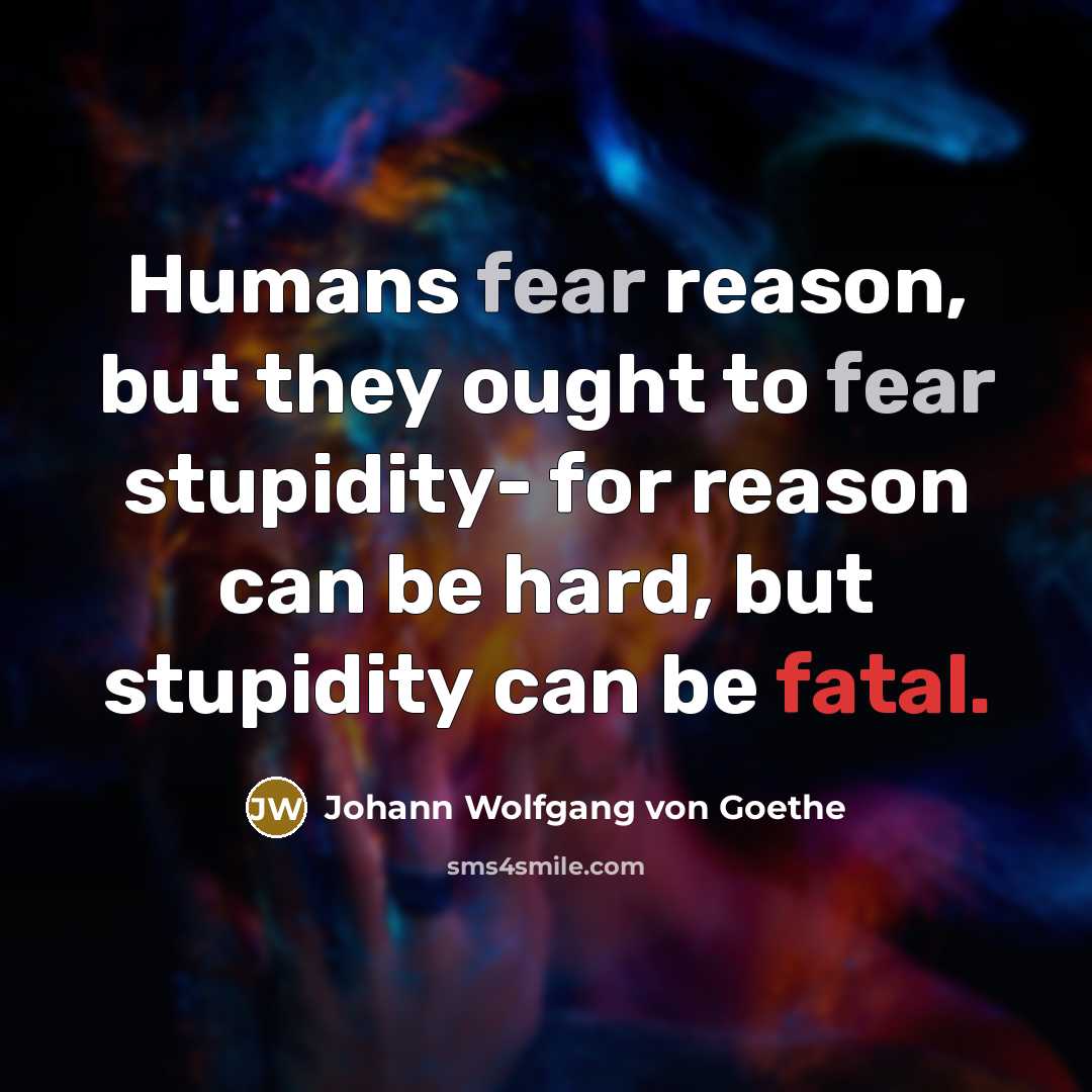 “Humans fear reason, but they ought to fear stupidity- for…” quote by Johann Wolfgang von Goethe