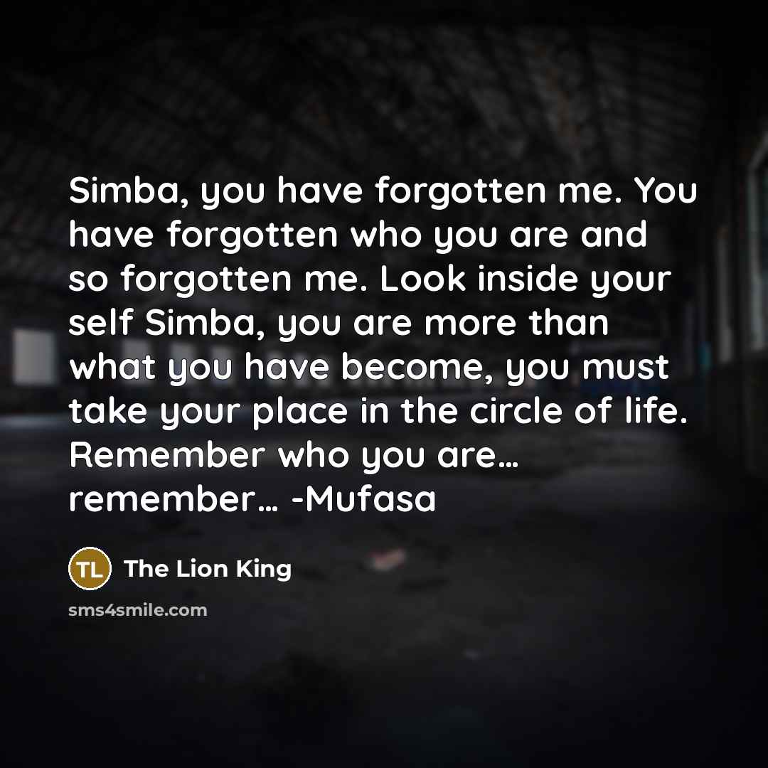 “Simba, you have forgotten me. You have forgotten who you…” quote by The Lion King