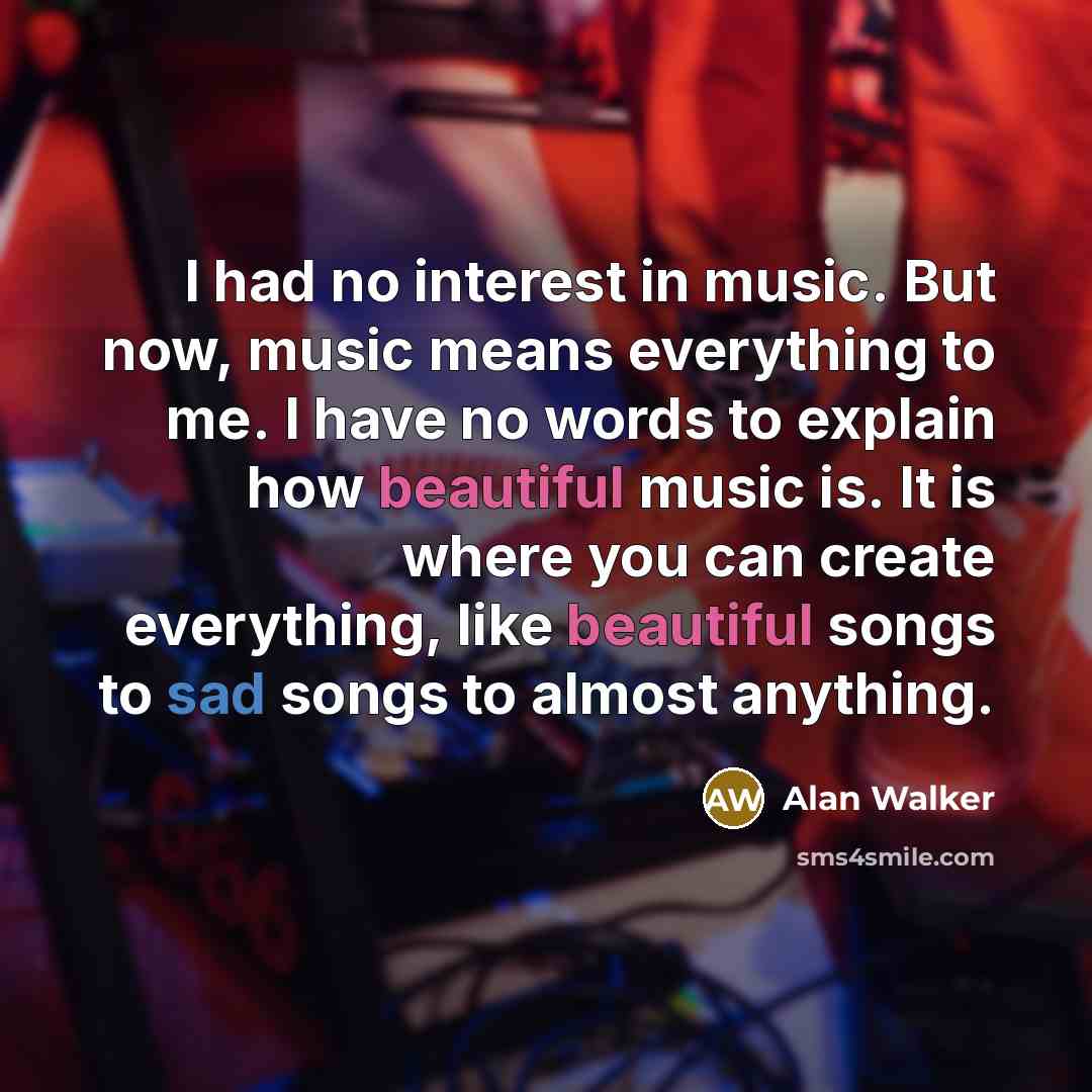 “I had no interest in music. But now, music means…” quote by Alan Walker