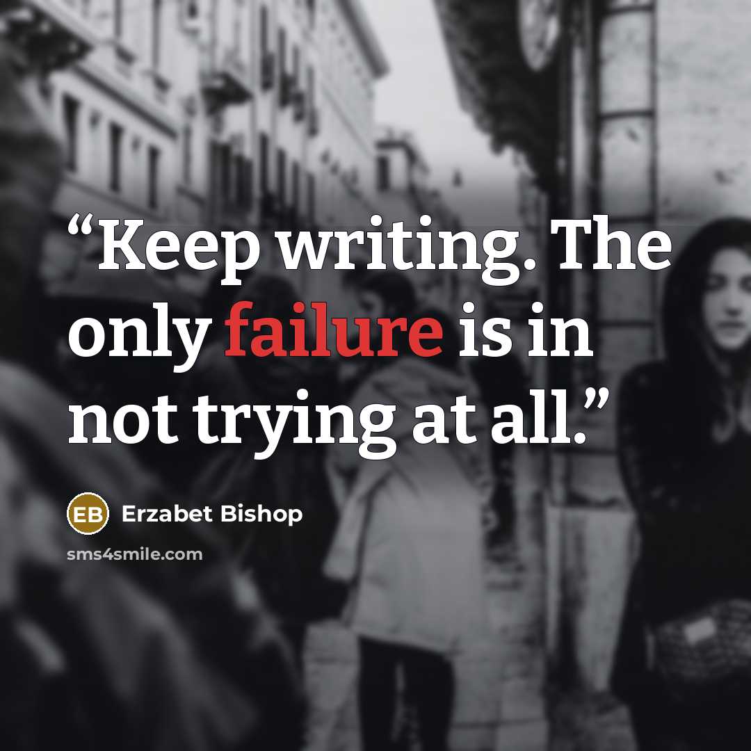 “Keep writing. The only failure is in not trying at all.” quote by Erzabet Bishop