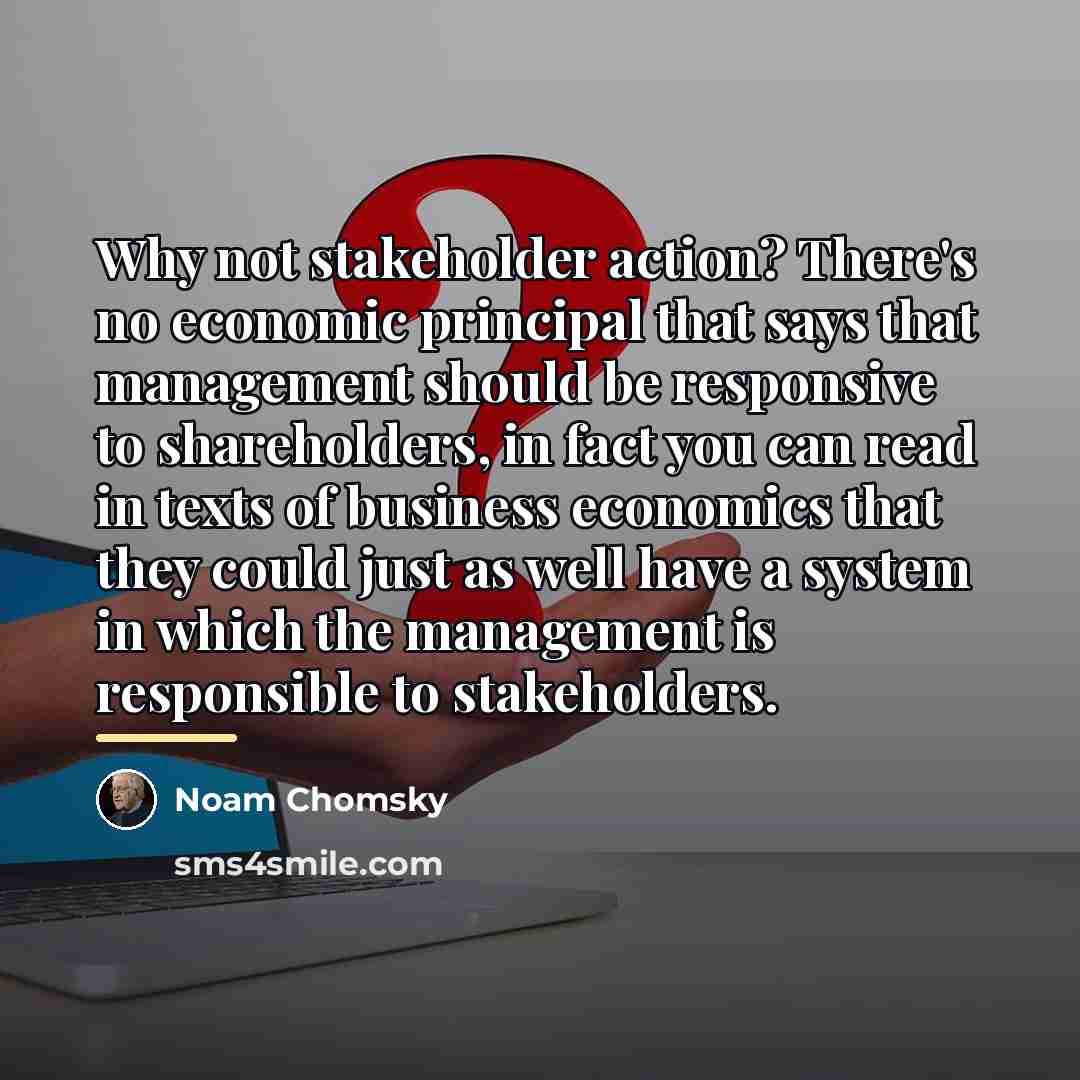 “Why not stakeholder action? There's no economic principal that says…” quote by Noam Chomsky