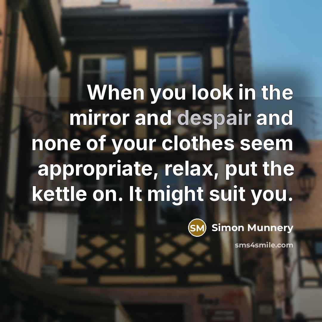 “When you look in the mirror and despair and none…” quote by Simon Munnery