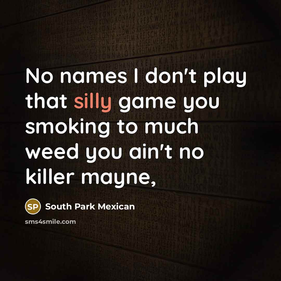 “No names I don't play that silly game you smoking…” quote by South Park Mexican