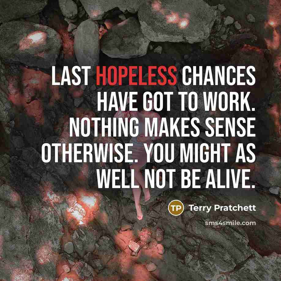 “Last hopeless chances have got to work. Nothing makes sense…” quote by Terry Pratchett