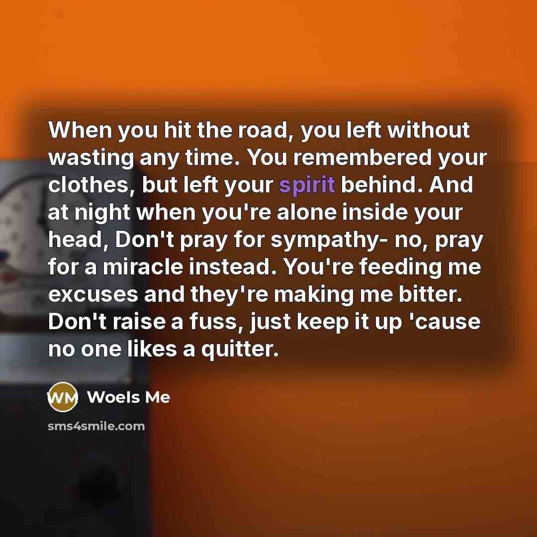 “When you hit the road, you left without wasting any…” quote by WoeIs Me