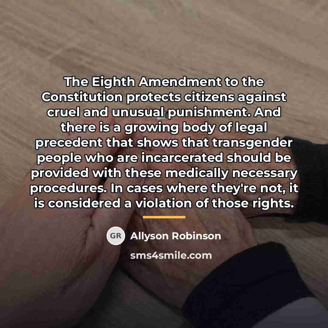 “The Eighth Amendment to the Constitution protects citizens against cruel…” quote by Allyson Robinson