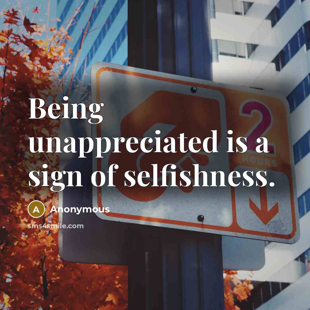 “Being unappreciated is a sign of selfishness.…” quote by Anonymous