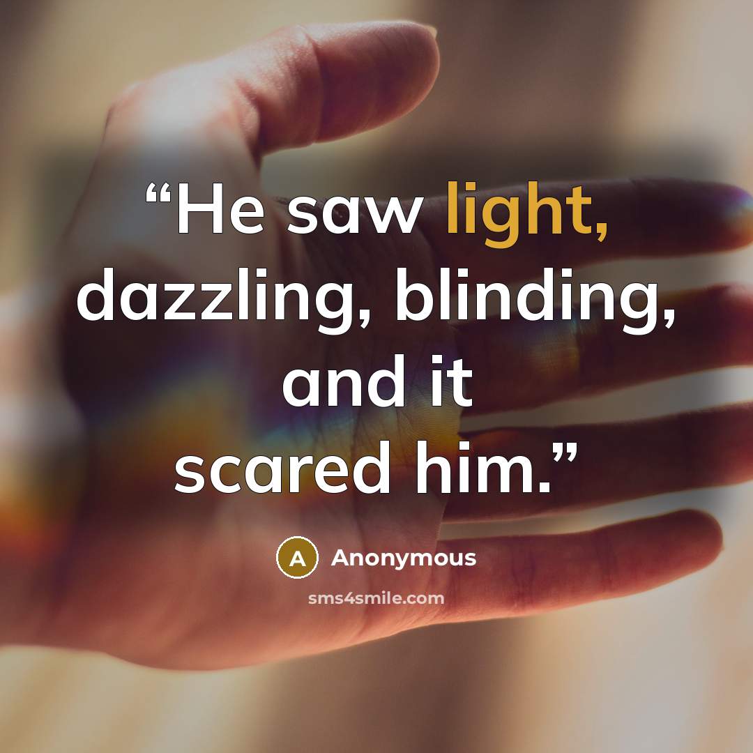 “He saw light, dazzling, blinding, and it scared him.” quote by Anonymous