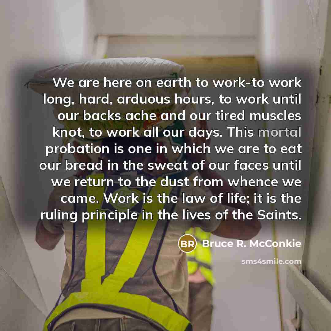 “We are here on earth to work-to work long, hard,…” quote by Bruce R. McConkie