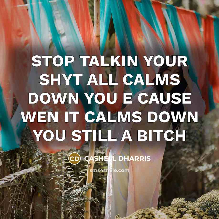 “STOP TALKIN YOUR SHYT ALL CALMS DOWN YOU E CAUSE…” quote by CASHELL DHARRIS