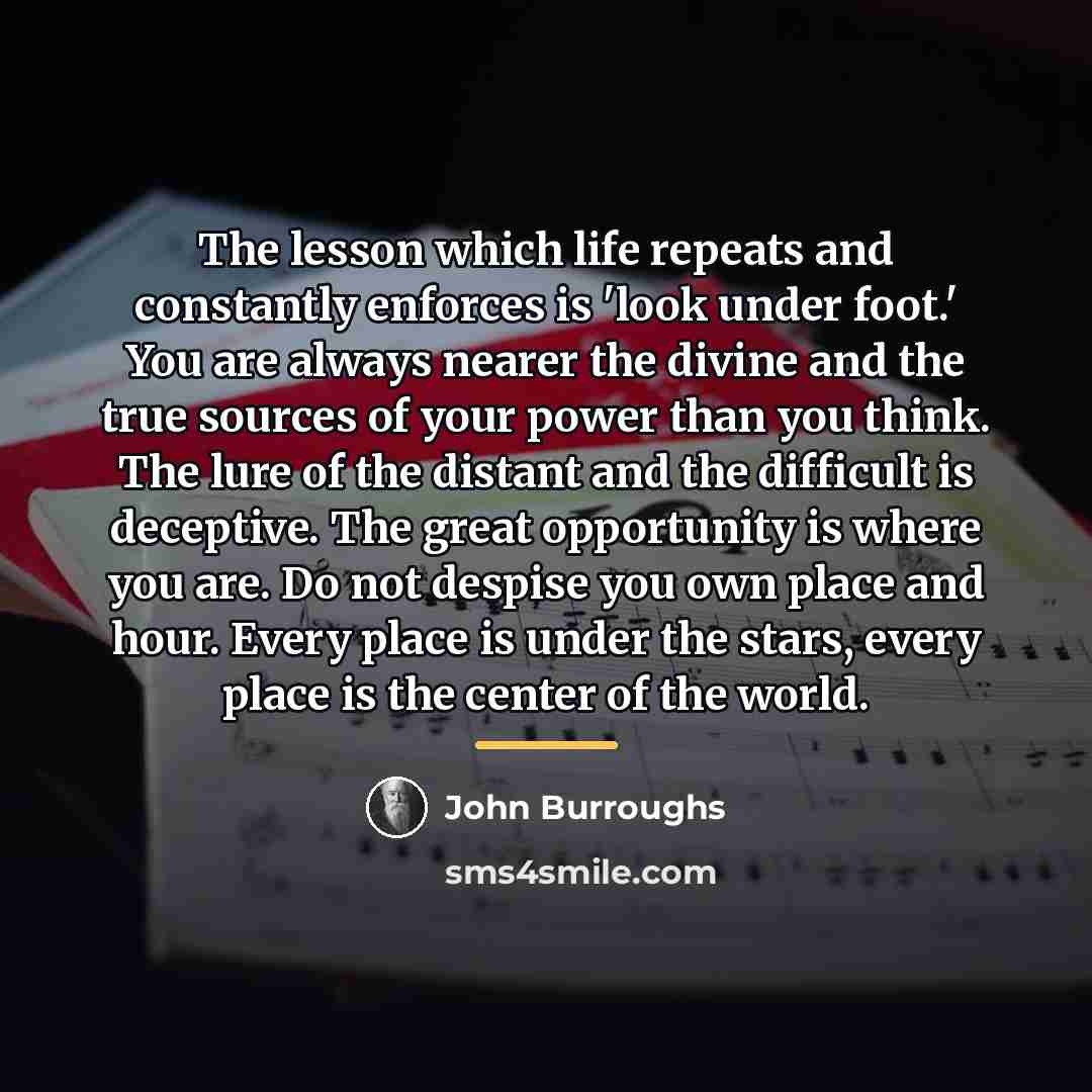 “The lesson which life repeats and constantly enforces is 'look…” quote by John Burroughs