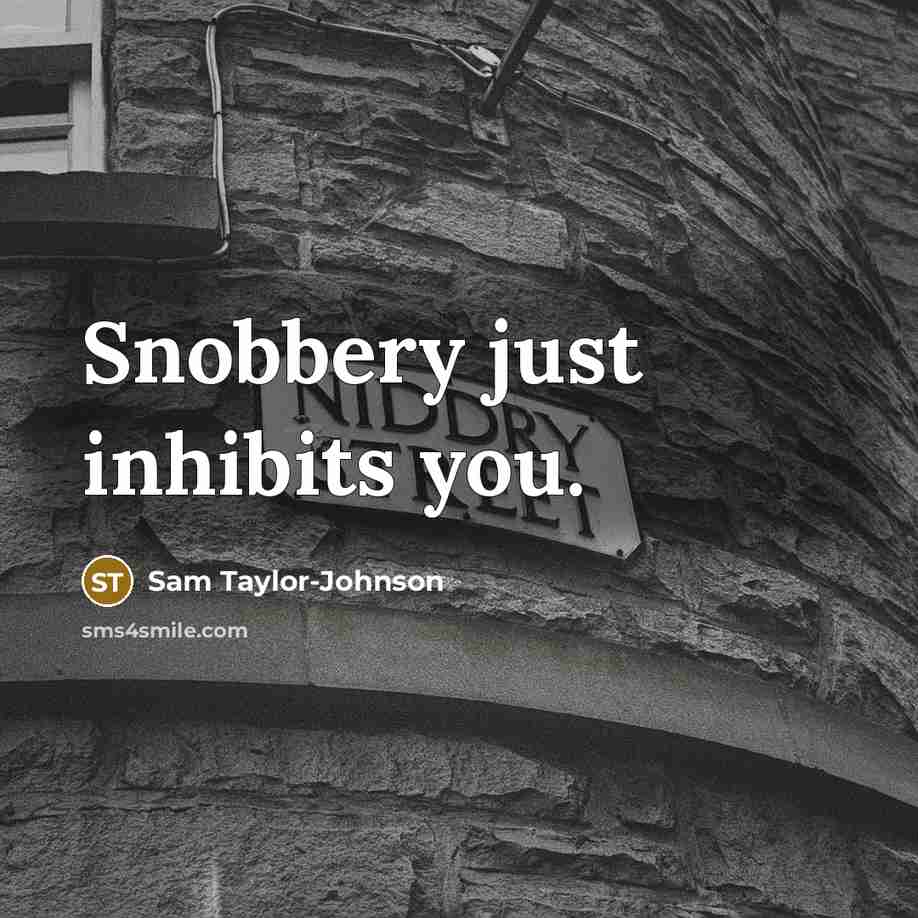 “Snobbery just inhibits you.…” quote by Sam Taylor-Johnson