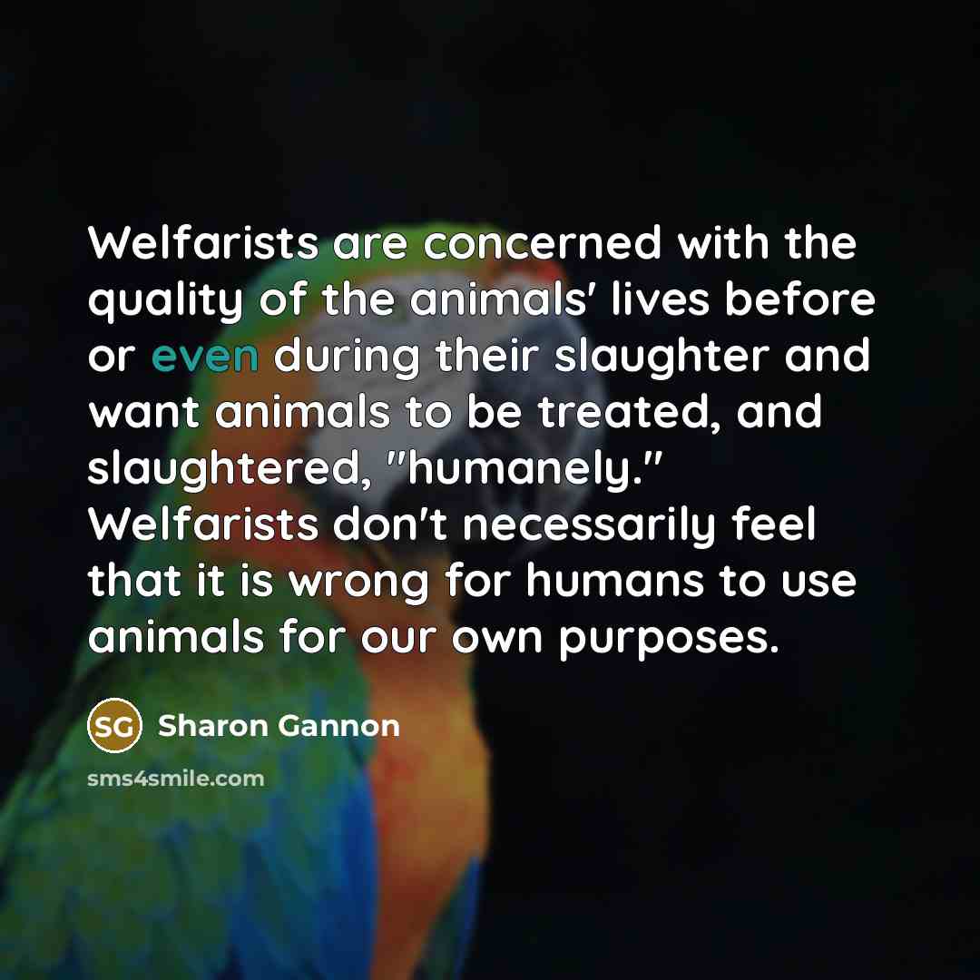 “Welfarists are concerned with the quality of the animals' lives…” quote by Sharon Gannon