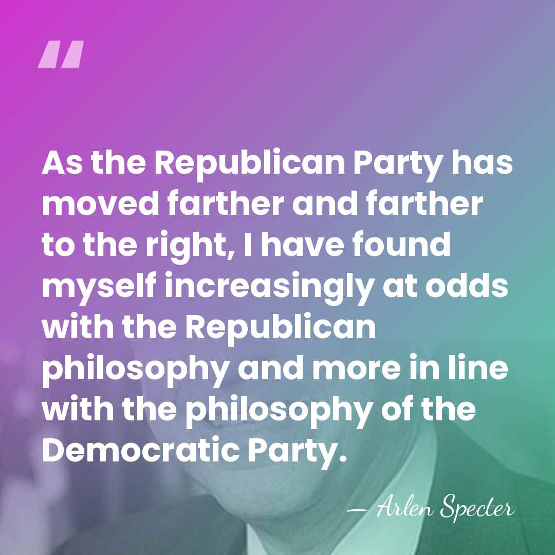 As the Republican Party has moved farther and farther to the right,&hellip; - Arlen Specter