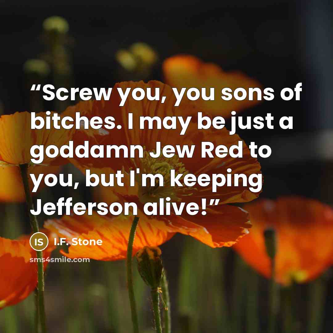“Screw you, you sons of bitches. I may be just a goddamn Jew Red to you, but I'm keeping Jefferson alive!” quote by I.F. Stone