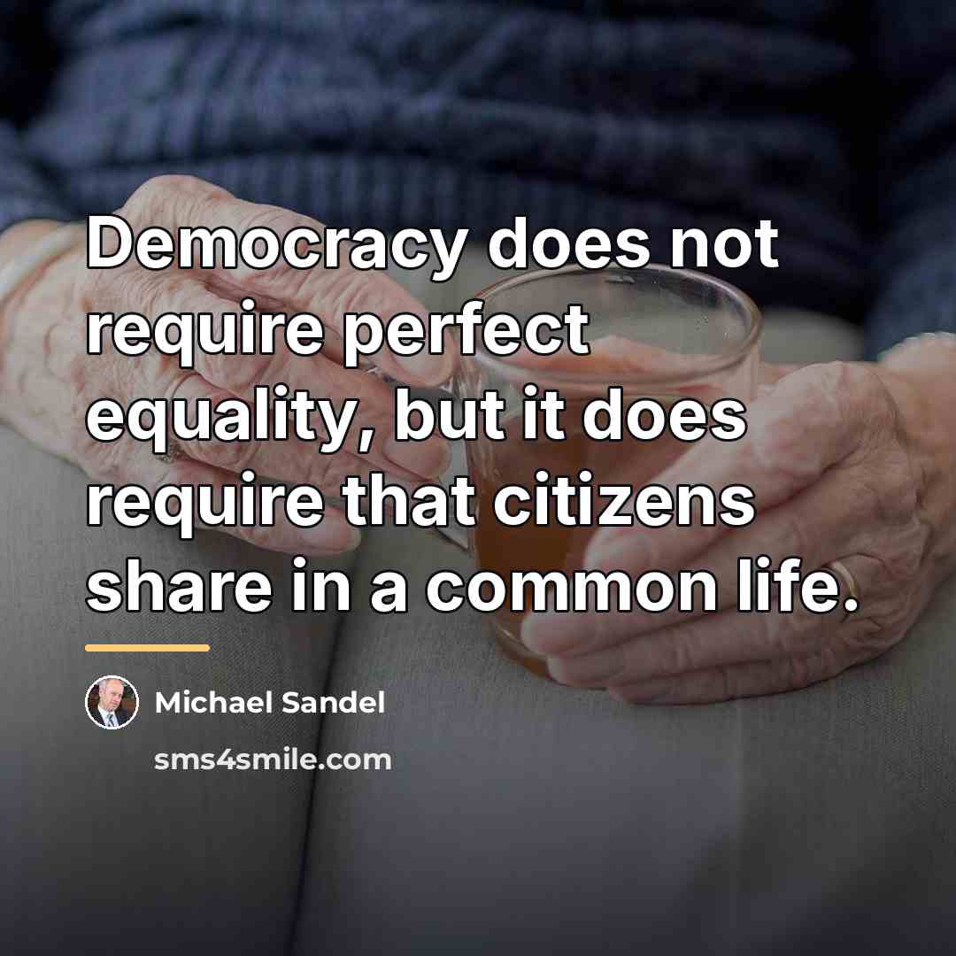 “Democracy does not require perfect equality, but it does require…” quote by Michael Sandel