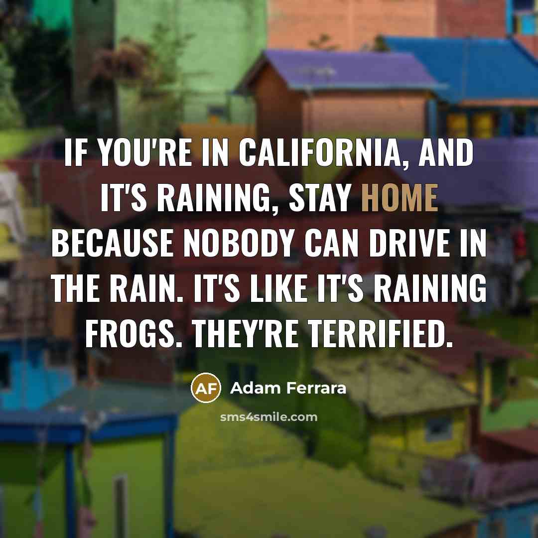 “If you're in California, and it's raining, stay home because…” quote by Adam Ferrara