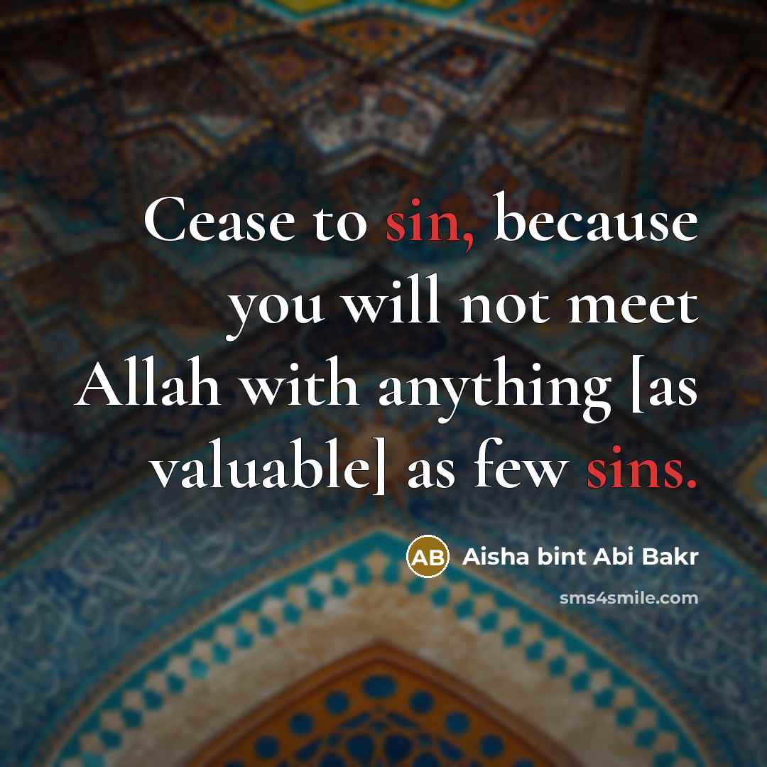 “Cease to sin, because you will not meet Allah with anything [as valuable] as few sins.” quote by Aisha bint Abi Bakr