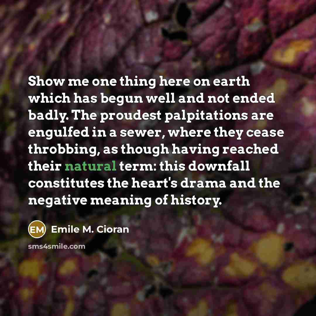 “Show me one thing here on earth which has begun…” quote by Emile M. Cioran