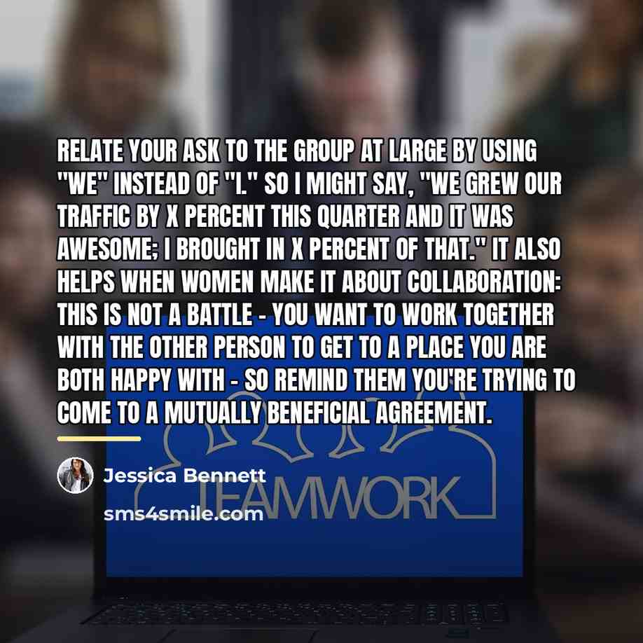 “Relate your ask to the group at large by using…” quote by Jessica Bennett