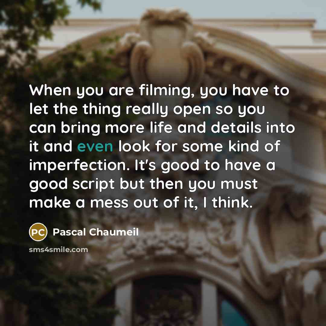 “When you are filming, you have to let the thing…” quote by Pascal Chaumeil