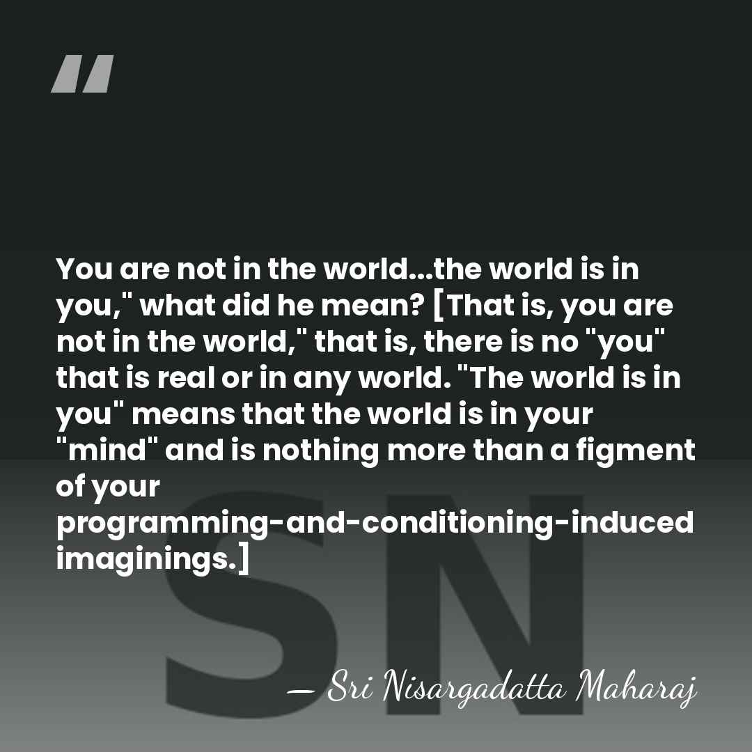 You are not in the world...the world is in you," what did&hellip; - Sri Nisargadatta Maharaj