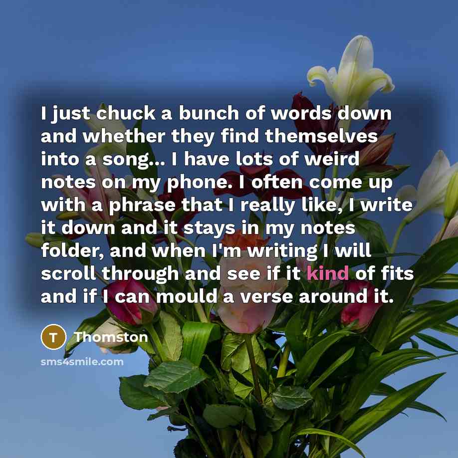 “I just chuck a bunch of words down and whether…” quote by Thomston