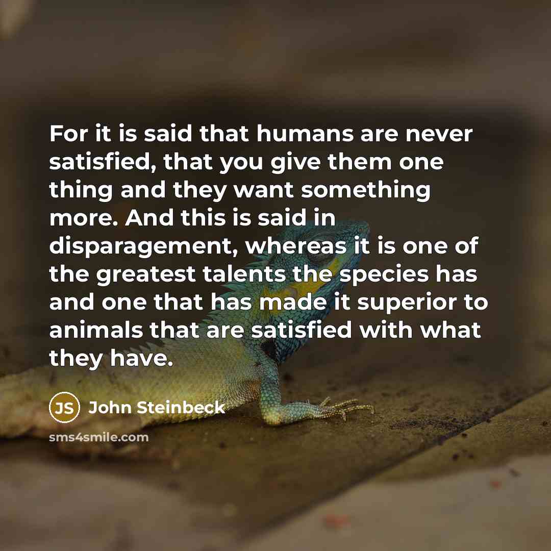 “For it is said that humans are never satisfied, that…” quote by John Steinbeck