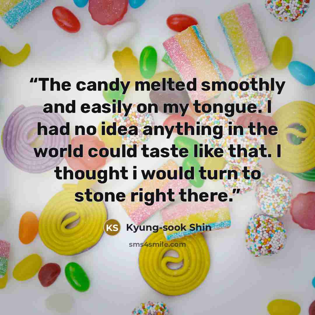 “The candy melted smoothly and easily on my tongue. I had no idea anything in the world could taste like that. I thought i would turn to stone right there.” quote by Kyung-sook Shin