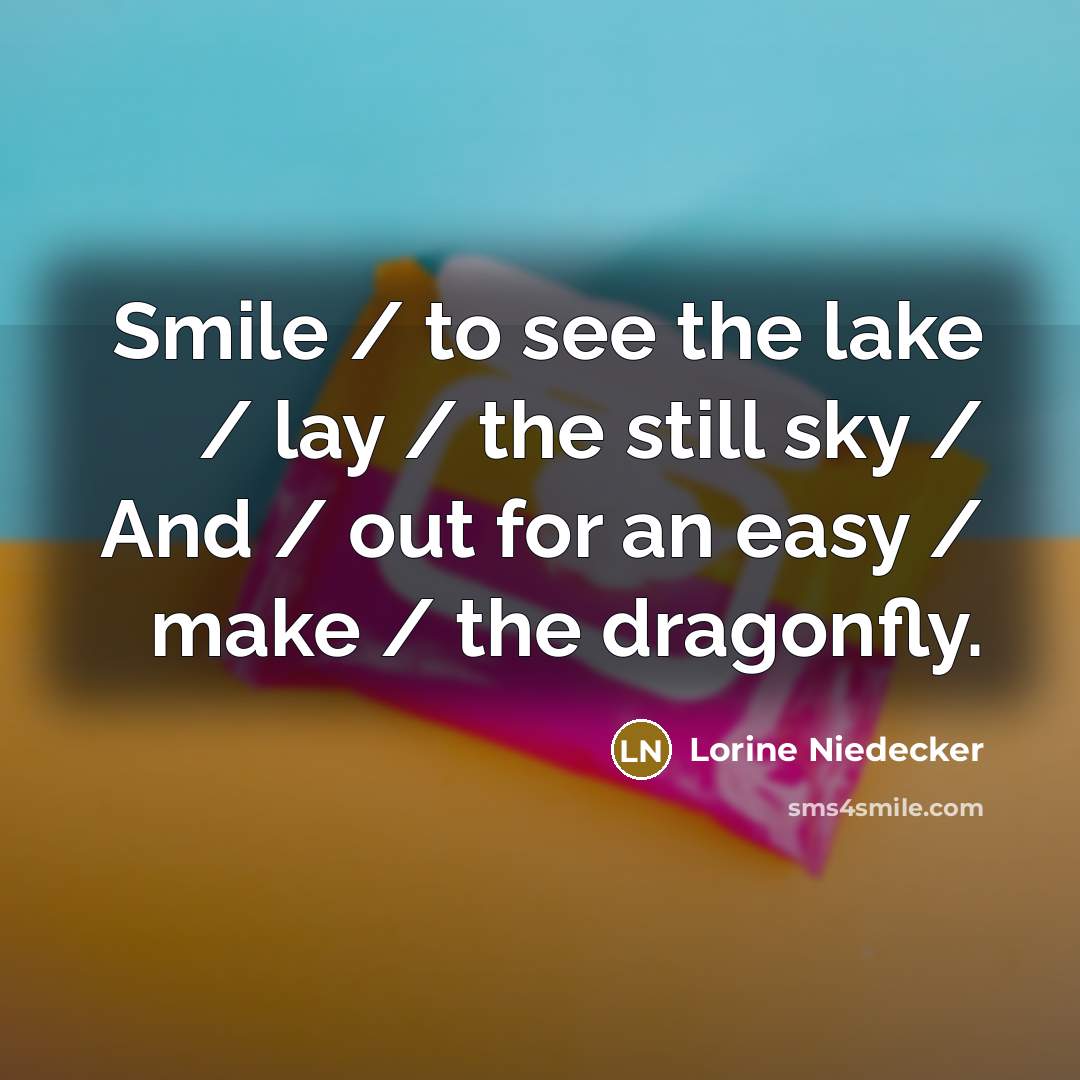 “Smile / to see the lake / lay / the…” quote by Lorine Niedecker