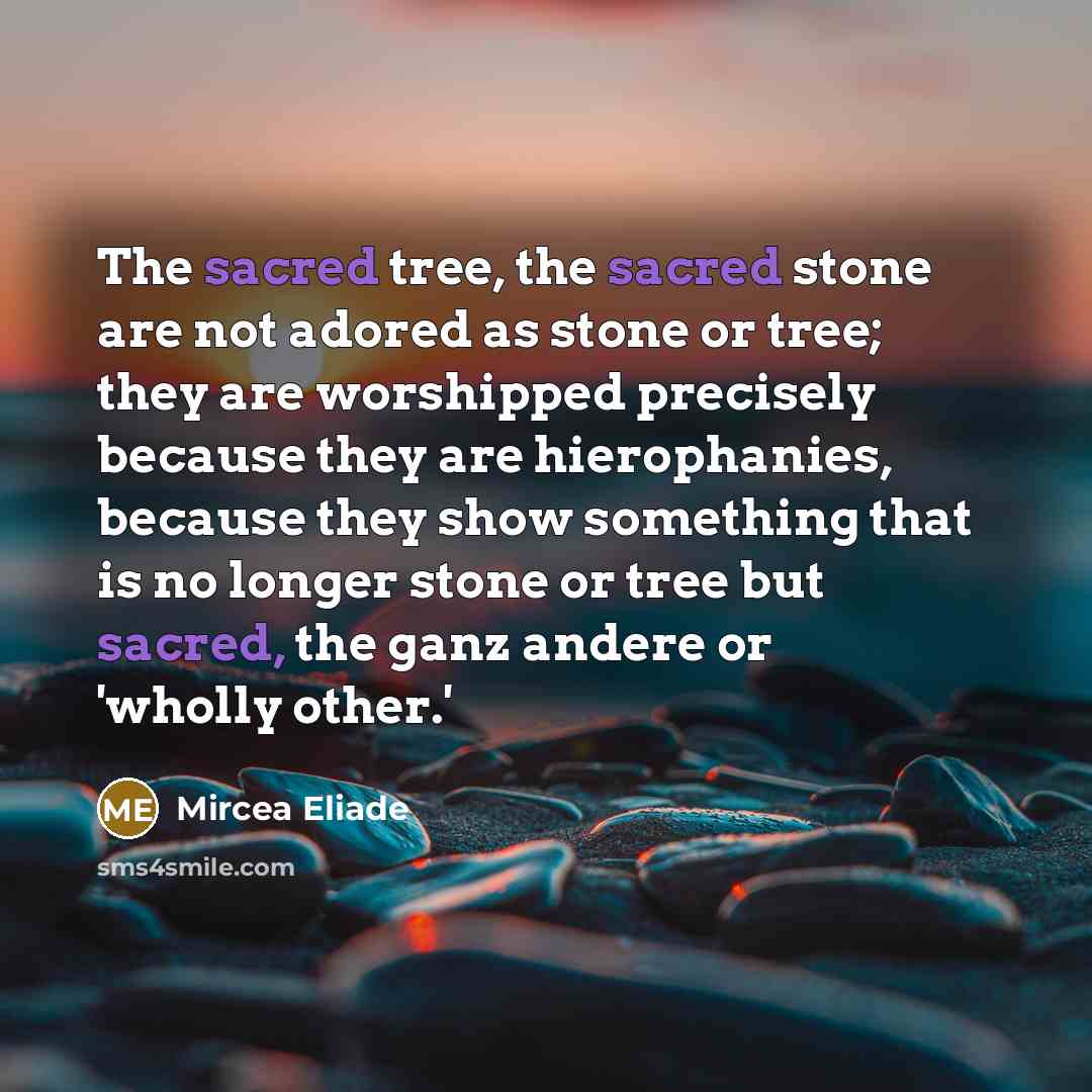 “The sacred tree, the sacred stone are not adored as…” quote by Mircea Eliade