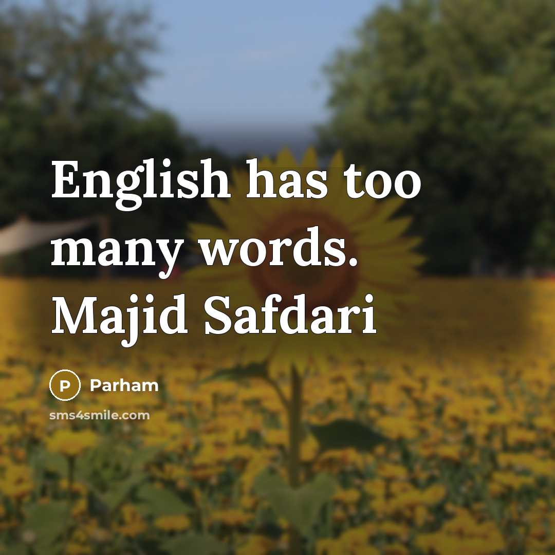 “English has too many words. Majid Safdari” quote by Parham