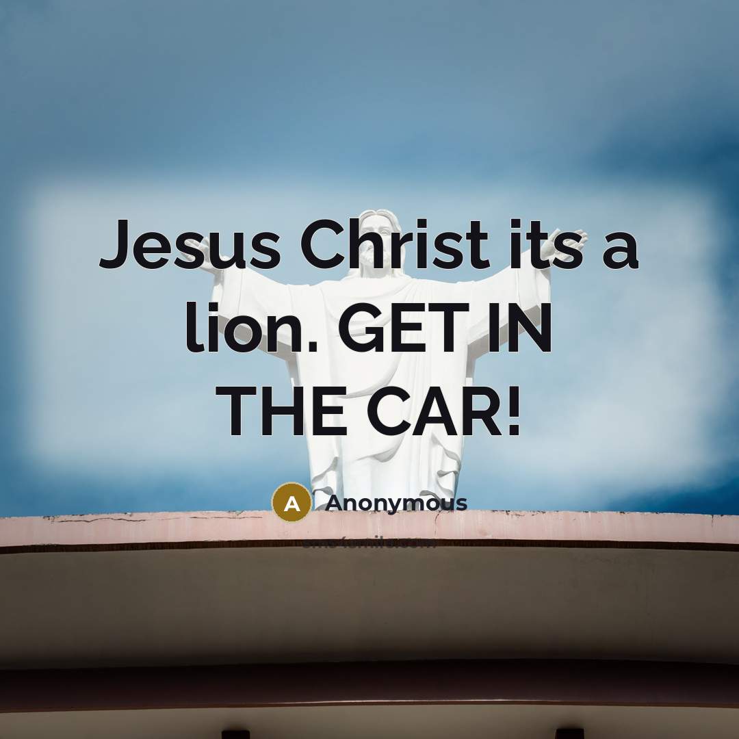 “Jesus Christ its a lion. GET IN THE CAR!” quote by Anonymous
