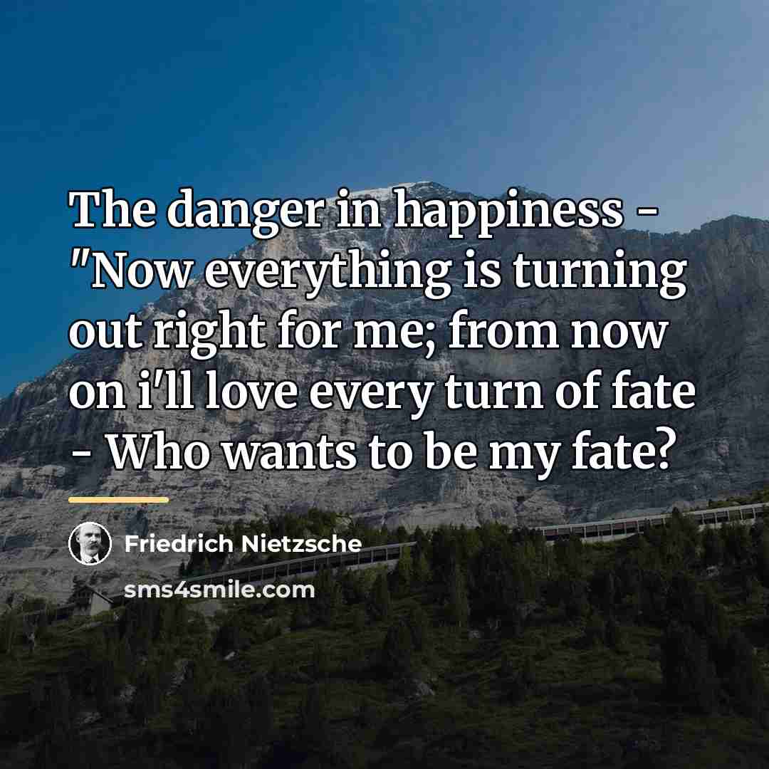 “The danger in happiness - "Now everything is turning out…” quote by Friedrich Nietzsche